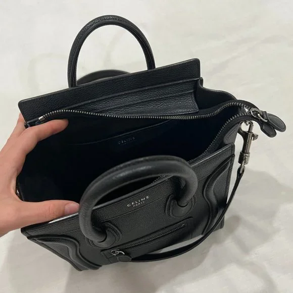 CELINE Drummed Calfskin Nano Luggage Black Bag - Picture 5 of 15